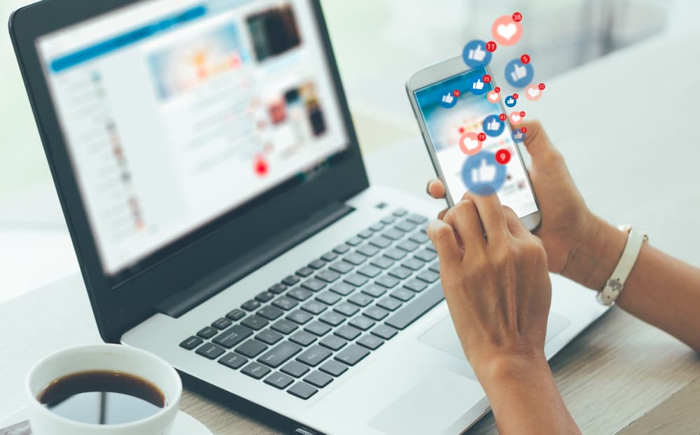 Young woman using smart phone, Social media concept.