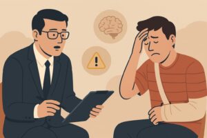 Pain and suffering victim speaking with an attorney