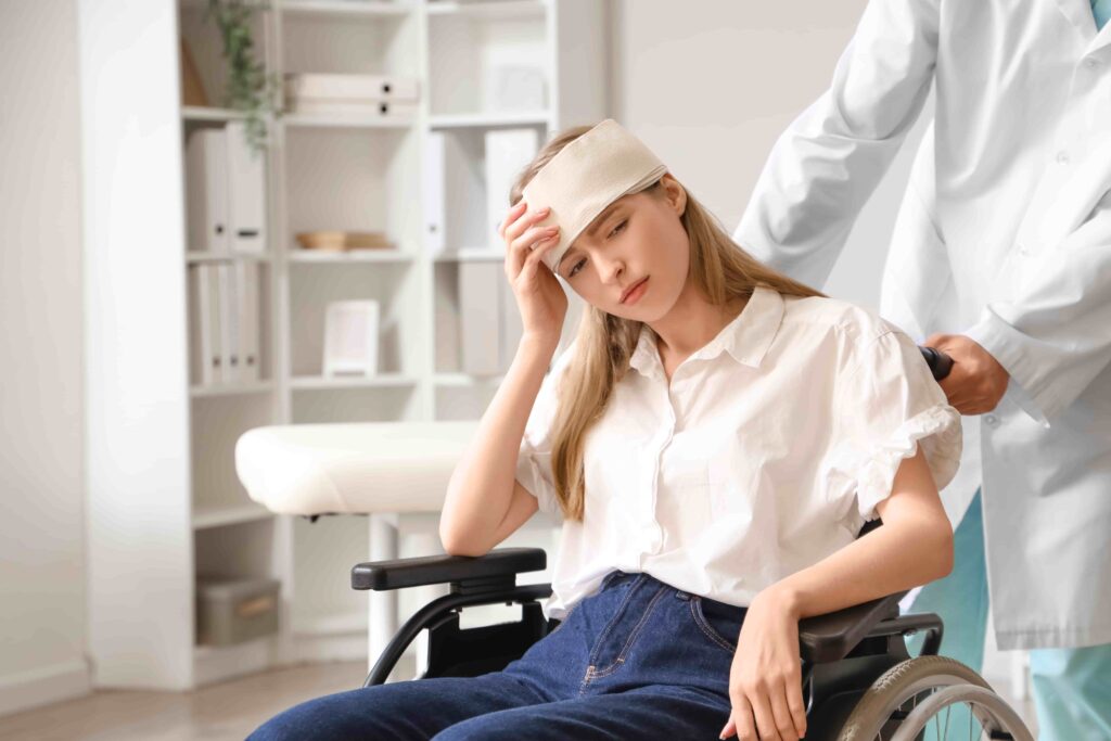 Woman in a wheelchair who was victim of a brain injury