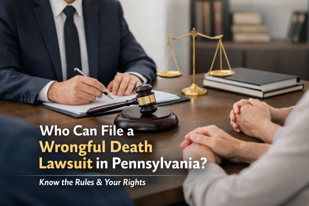 Personal representative meeting with wrongful death attorney in Pennsylvania office discussing estate filing requirements